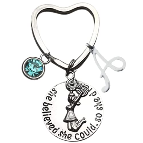 Infinity Collection - Personalized Cheer Keychain with Birthstone & Letter - Custom She Believed She Could Cheerleading Gift for Teams, and Coaches