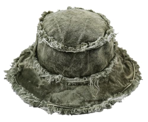 Bucket Hat Denim Fisherman Hat for Women Fringe Wide Brim Summer UV Protection Sun Hat Distressed Beach Hat
