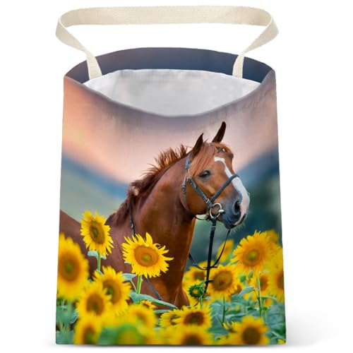 Image of Car Trash Bag Hanging No Snap Small Garbage Bag for Car Back Seat Cute Printed One-handed Strap Trash Bags Car Accessories-Horse Sunflower Car Trash Bags