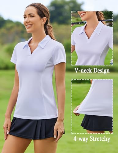 Image of PINSPARK Womens Golf Shirt Short Sleeve Polo V-Neck Quick Dry Tennis Tops | Moisture-wicking Breathable Fabric, Classic Collar, Slim Fit, Ideal for Golf Tennis Pickleball Casual