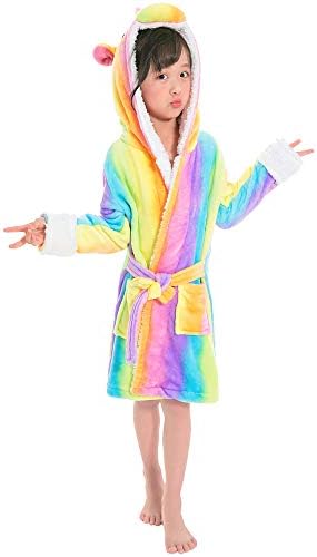 Kids Unicorn Robes Soft Fleece Hooded Bathrobe Sleepwear for Toddler Girls Boys