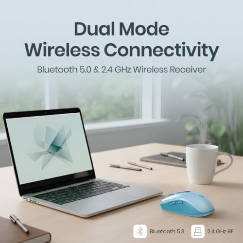 Image of Portronics Toad 9 Wireless Bluetooth Mouse with Dual Wireless (BT + 2.4 GHz), Smart LED Display, Rechargeable Battery, Forward & Back Button, Multi-Device Pair, Upto 4800 Dpi Sensitivity(Blue)