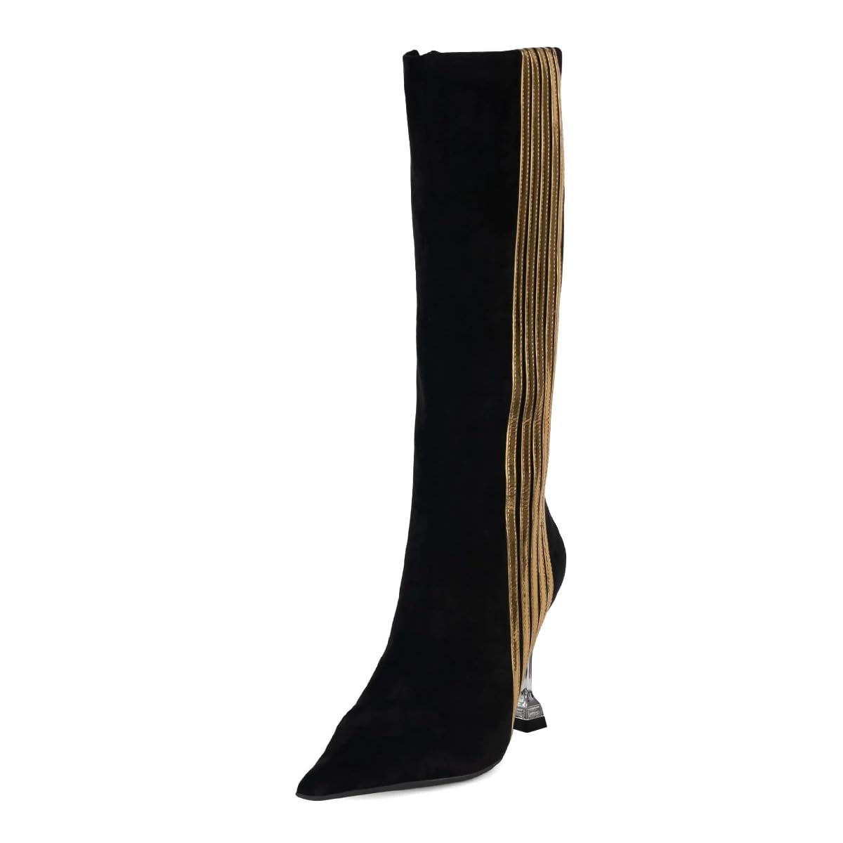 Pazzion Womens Closed Pointy Toe Calf High Boots Smooth Side Zippers Unique High Heel Booties Shopping Party Ladies