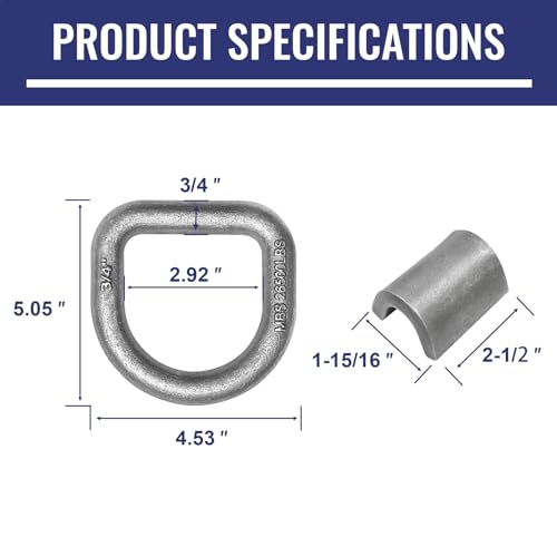 Image of Grandroad auto 12 Pack Weld-On Forged D Ring, Heavy Duty 3 /4 inch D-Ring Trailer Tie Down Anchor with MBS:26,500 lbs for Trailer, Truck Cargo, RV, ATV Tiedowns, Farm Applications and More.