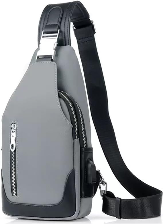 Mixroom - Monospalla Uomo Borsa Marsupio zaino zainetto borsello a tracolla petto USB Z27 Grigio