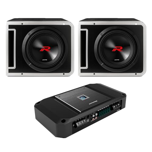 Alpine (2) R2-SB10V 10-inch R-Series Halo Preloaded Sub Enclosure w/ R2-A150M Amp Bundle
