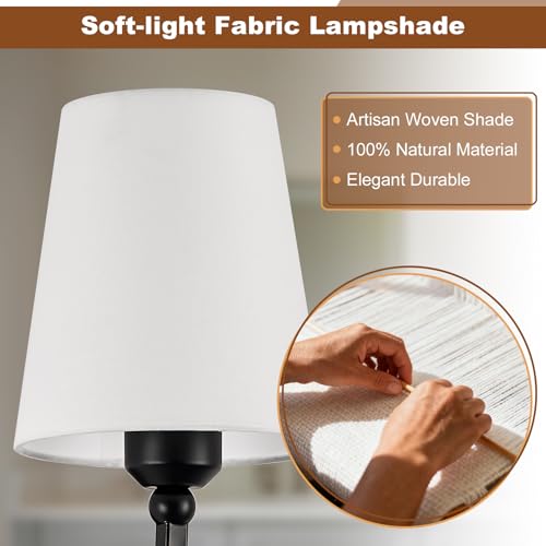 Image of Bathroom Vanity Light, Matte Black Bathroom Lighting Fixtures Over Mirror | 3-Light Bathroom Light Fixtures with Flared White Fabric Shade, E26 Socket (ETL Listed)