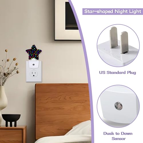 Image of Night Light,Bright Neon Stars Night Lights Plug into Wall Colorful Decorations for Bedroom Bathroom,Dusk to Dawn Sensor Kitchen Hallway Stairs Energy Efficient Desk Lamp