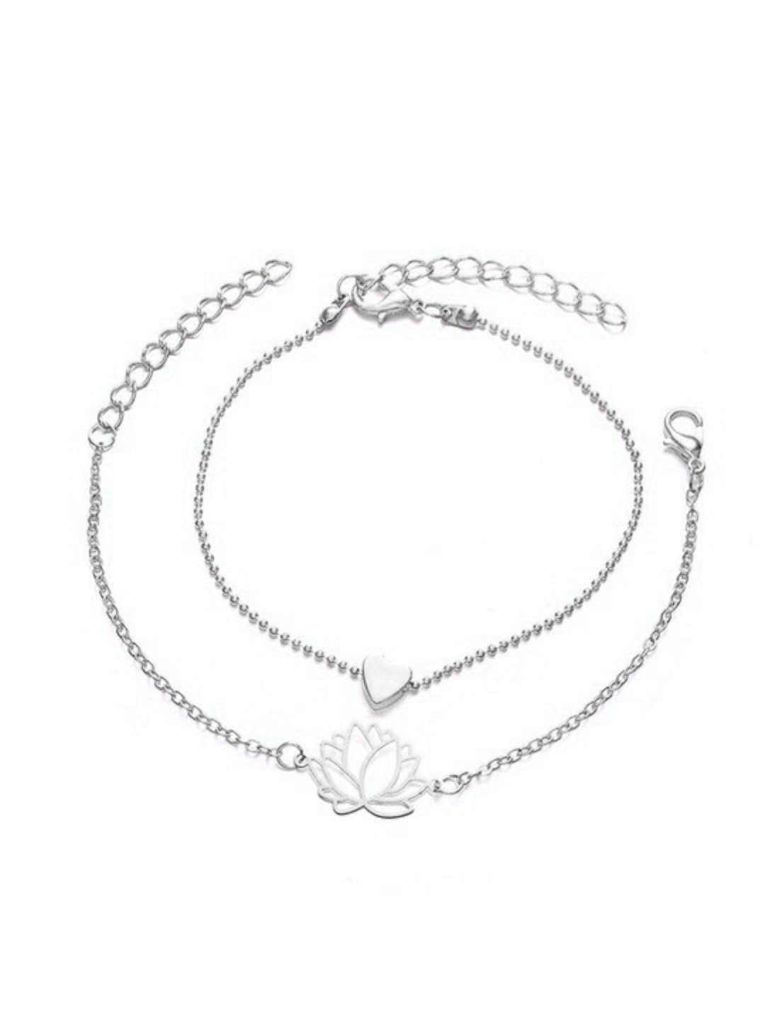 oomph Jewellery Silver Tone Lotus & Heart Anklet For Women & Girls Stylish Latest-picture-31