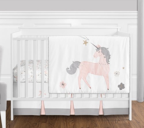 4 pc. Pink, Grey and Gold Unicorn Baby Girl Crib Bedding Set