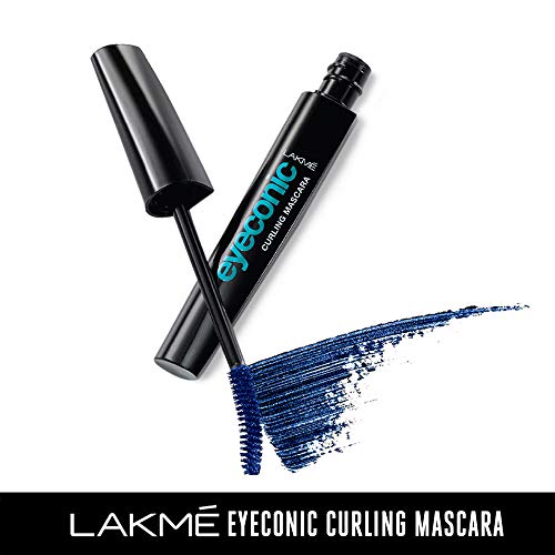 Image of Lakme Eyeconic Curling Mascara For Women, 9ml | Blue Waterproof Mascara | Eye Mascara with Smart Curl Brush for Voluminous, Smudge-Proof Lashes