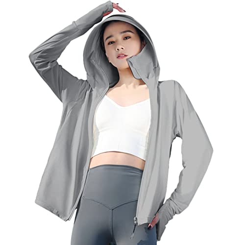 Veste de protection solaire femme UPF veste de course légère à capuche et fermeture éclair