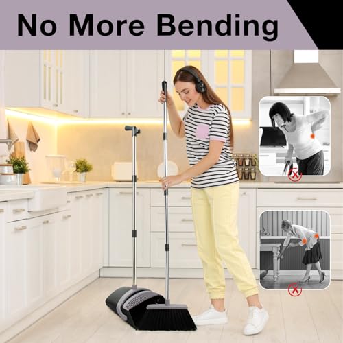 Image of Broom and Dustpan Set, Long Handle Lightweight Dustpans with Broom Combo for Home, Indoor&Outdoor Sweeping for Home Room Kitchen Office Lobby (Charcoal)