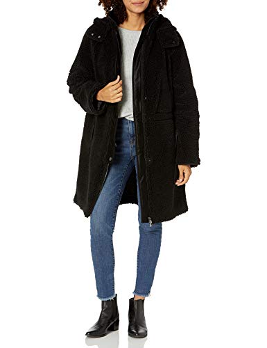 A|X Armani Exchange Women's Long Zip-up Eco-Sherpa Jacket, Black, M