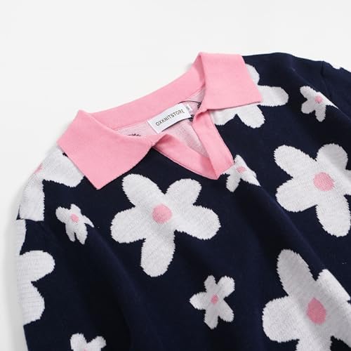 OXKNIT V-Neck Knit Polo for Men Geometric Patterns Dark Blue Knit Casual Golf Poloshirts3