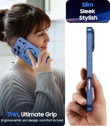 Image of DIZORO Magnetic Case for (iPhone 17 Pro Max) Case [Compatible with MagSafe][Built-in Camera Lens Protector] Slim Soft Silicone Bumper Shockproof Metallic Luster Back Cover Phone Case (Blue)