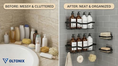 Image of Corner Shelf /Rack for BathroomWithout Drill Wall Metal Self Adhesive Bathroom Shelf /Shelf for Kitchen Corner Rack Wall Mounted Bathroom Fittings /Storage (4pcs-Caddy)