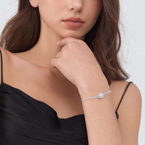 1CT Brilliant Moissanite Hand Bracelet for Women D Color VVS1 18K White Gold Plated Link Chain Jewelry for Mother Love Friend Mother’s Day Birthday Gift for Her 7+2inch2
