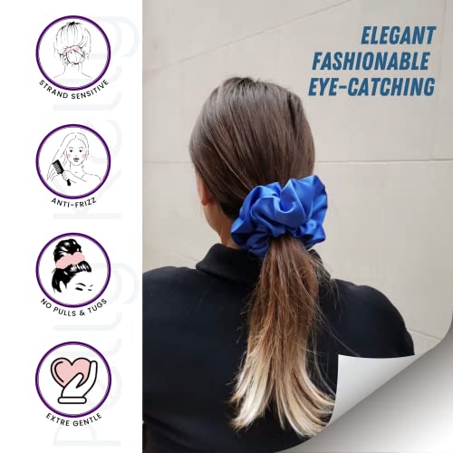 Image of Satin Scrunchies Hair Bands for Women | No-Damage Elastic Hair Ties for Ponytails & Buns | Fluffy & Stylish Rubber Bands | Extra Large Size | Pack of 5