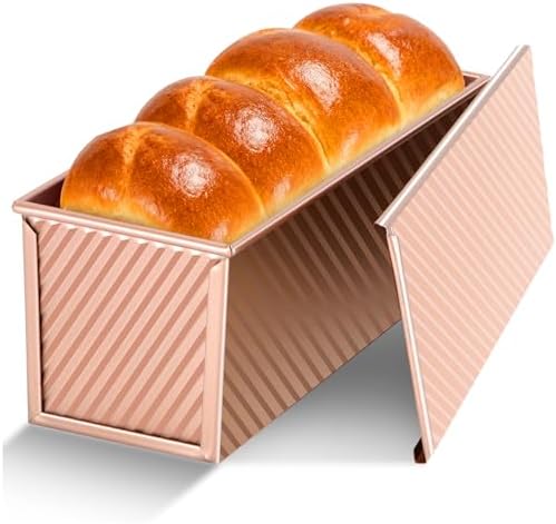 Pullman Loaf Pan with Lid, 13x4 inch, Premium 2.2LB Nonstick Sandwich Bread Loaf Pan for Homemade Sourdough Bread, Heavy Duty Carbon Steel Corrugated Toast Box with Cover for Baking, Bakeware - Thumbnail 2