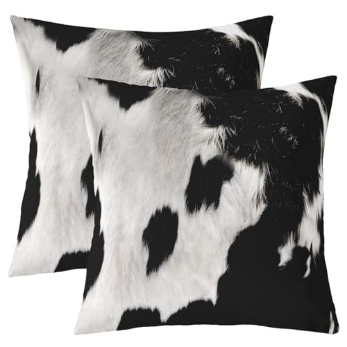 Cowhide Throw Pillow Covers 18'x18' Set of 2 Cow Fur Printed Pillow Cases Cushion Covers for Living Room Bedroom Western