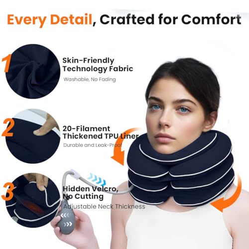 Neck Stretcher with Neck Brace,Cervical Traction Neck Device,Neck Relief Tool,Adjustable Inflatable Cervical Brace,Home Use Neck Decompression New Technology Breathable Fabric Washable(Blue) - Thumbnail 2