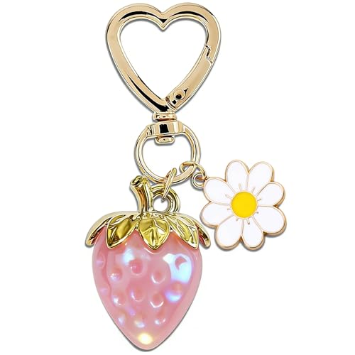 Crizaor Strawberry Keychain Accessories Strawberry Decor Purse Bag Charms For Handbags Kawaii Purse Accessories Charms Flower Gifts For Women Christmas Stocking Stuffers For Girl