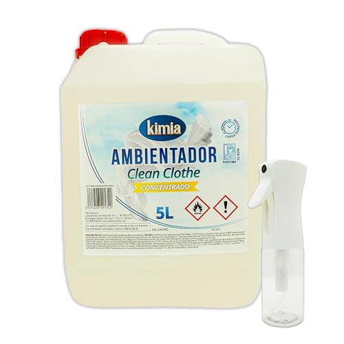 KIMIA - Pack Ambientador de Hogar Concentrado Clean Clothe 5L + Pulverizador | Perfumador con Fragancia a Ropa Limpia | Para Cualquier Estancia de Casa y Oficina | Ambiente Fresco y Perfumado