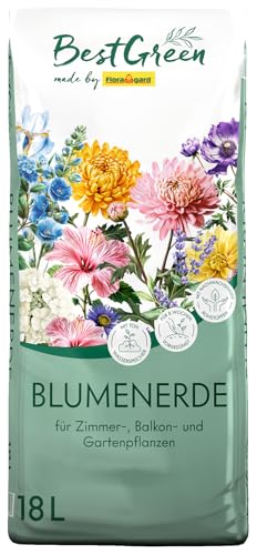 BestGreen Blumenerde 18 L torfreduzierte Universal- & Pflanzerde mit lockerer Struktur & guter Wasserspeicherung ideal für Zimmer- Balkon- & Kübelpflanzen für kräftiges Wachstum