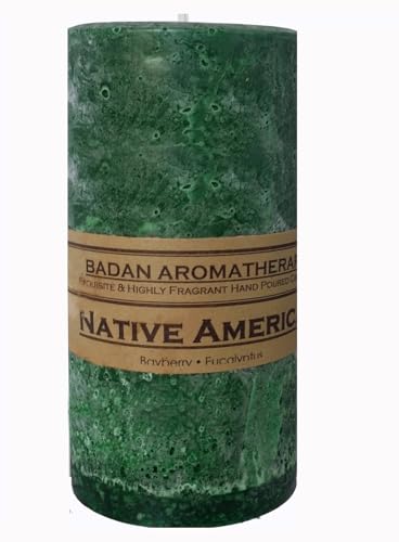 Eucalyptus Pine Bayberry Scented Candle 3x6.5 Tall, Dark Green Round, Rustic Pillar Candle