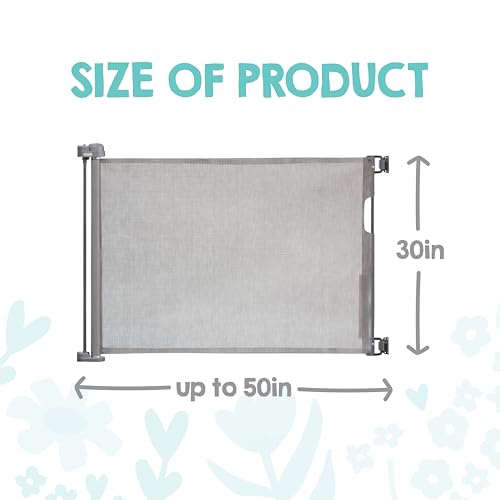 Image of Regalo Safety 50 inch Retractable Mesh Baby Gate, Bottom of Stairs & Doorways | Hardware Mounted, For Babies, Toddlers & Pets, Gray, Lock Indicator Window, Tested & Trusted for 30 Years