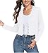 GRECERELLE Women's Long Sleeve Lightweight Open Front Cropped Cardigan Knit Sweaters Bolero Shrugs, White, S