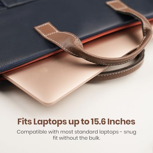 Image of Portronics Encase 104 Laptop Sleeve for 15.6 Inch Laptops, PU Leather Office Bag with Trolley Strap, Smart Inner Pocket, Comes with Handle & Accessory Pockets, Office Laptop Bag /Case /Cover (Blue)