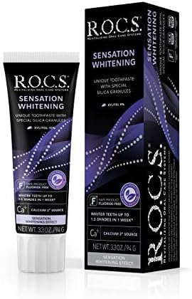 R.O.C.S. Toothpaste - Plaque Removal with Silica Cleaning Granules - Enjoy White Bright Strong Teeth and Healthy Gums - Natural Non-Fluoride Oral Care (Sensation Whitening, Pack of 1)