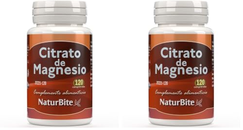 NaturBite Citrato de Magnesio, 120 Comprimidos Veganos (Paquete de 2)