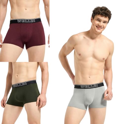 Image of Wellbi Mens Bamboo-Cotton Solid Trunks | 3x Softer Than Cotton | Breathable | Moisture-Wicking | 5x Odour Control | 4-Way Stretch | No Ride-Up Underwear