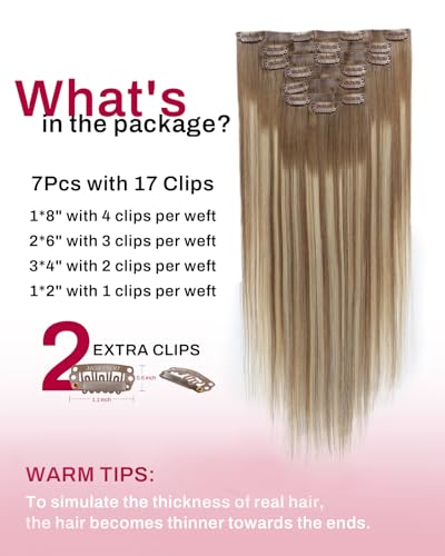 Image of Moresoo Seamless Clip in Human Hair Extensions Light Brown to Dirty Blonde Balayage Human Hair Clip in Extensions Remy Human Hair Straight Clip ins Extensions Invisible 120g /7pcs 20 inch