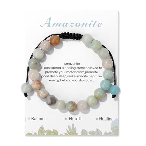Lit Wall Amazonite Bracelet for Women 8mm Dainty Handmade Adjustable Beaded Healing Crystal Gemstone Amazonite Jewelry