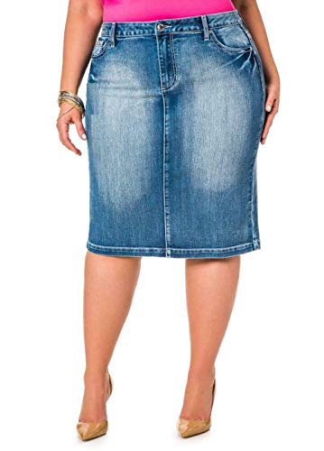 JEANS FOR LOVE Jack David Womens Plus Size Stretch Denim Jeans Twill Cotton Button Front Skirt Modern, Blue Jean N2610