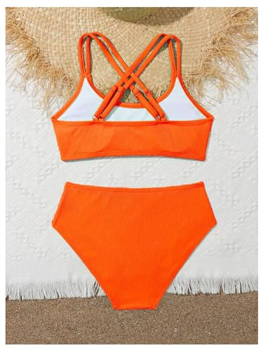 Image of Milumia Girl's 2 Piece Swimsuits Criss Cross Spaghetti Strap Bikini Sets Beachwear Bathing Suit
