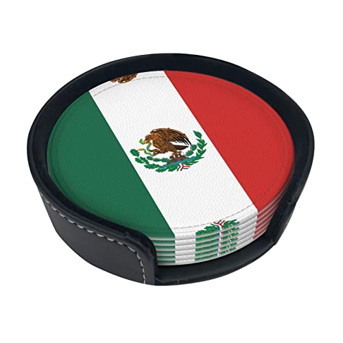 Lot de 6 dessous de verre en cuir imprimé drapeau du Mexique pour boissons, décoration d'intérieur et cadeau de pendaison de crémaillère