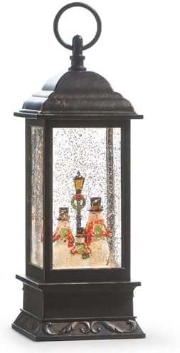 RAZ Imports Caroling Snowman Family Musical Lighted Water Lantern, 11-inch Height, Christmas Decor, Holiday Season, Table and Shelve Accent