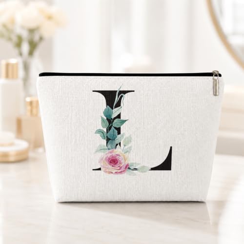 Initial Makeup Bag Travel Pouch, Personalized Cosmetic Bag Monogram L Toiletry Bag, Christmas Thanksgiving Birthday Monogrammed Gifts for Women Bride Teacher Bestie, Bridal Shower Gifts Makeup Pouch