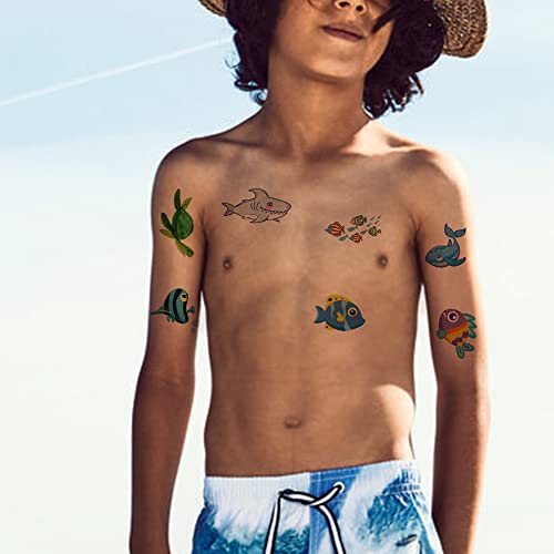 Hohamn Sea Animals Temporary Tattoos For Kids - 90+ Cartoon Ocean Animal Fake Tattoos For Girls Boys Birthday Party Supplies Favors, Baby Shower #TOP3