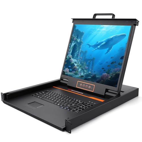 Image of 1U Rack Mount KVM Console-19'' Rackmount Monitor Keyboard and Single Port VGA KVM, 50,000 MTBF,1280X1024 60Hz,17.6x19.9x1.67 Inches(WXDXH),Fit 1U 19'' Rack, 1 USB /VGA Cable,1 Power Cord, 4 Brackets