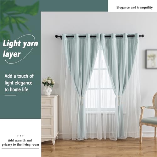 Image of Anytime Double Layer Blackout Curtains 2 Panels,52Wx108L,Light Blue | Sheer And Fabric Window Drapes Grommet Top Solid Color Bedroom Living Room Home Decor