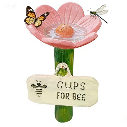 Station d'arrosage des Abeilles pour Jardin|Cupes D'eau pour Les Abeilles,Cupes D'abeilles Fleur,Avec Base de Pieu Bois,Distributeur D'eau Extérieur Pelouse...