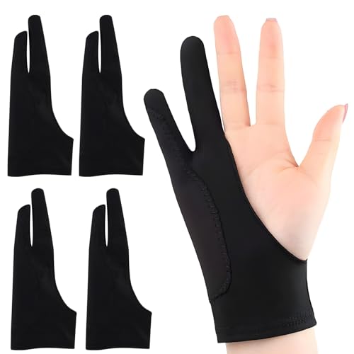Hawpasy 4PCS Guantes De Dibujo Para Artistas,Guante De Dos Dedos, Tableta De Dibujo Con Tecnología Antitáctil De 3 Capas, De Dibujo Para Pantalla Táctil Unisex, Para Tableta Gráfica Y