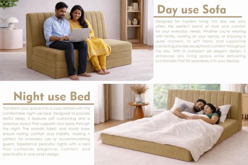 Image of Rosebell -3 Seater Armless Sofa Cum Bed with Backrest | Soft Velvet Fabric Finish | Modern Living Room & Bedroom -Golden-Color
