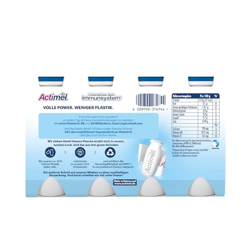 ACTIMEL Joghurt Drink Classic 0,1% fett 8x100g mit 20 Milliarden L. Casei Joghurtkulturen und den Vitaminen B6 und D, ohne Zuckerzusatz